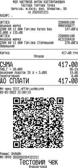 Чек продажу карта