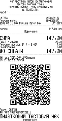 Чек повернення карта